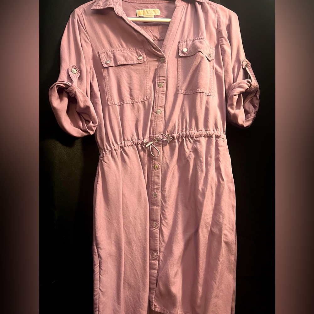 Michael Kors Size P/S beautiful plum colored button up dress. Adjustable waist.